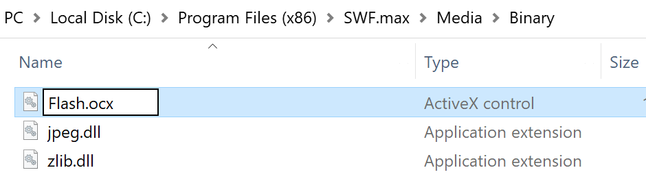 Renamed Flash ActiveX file